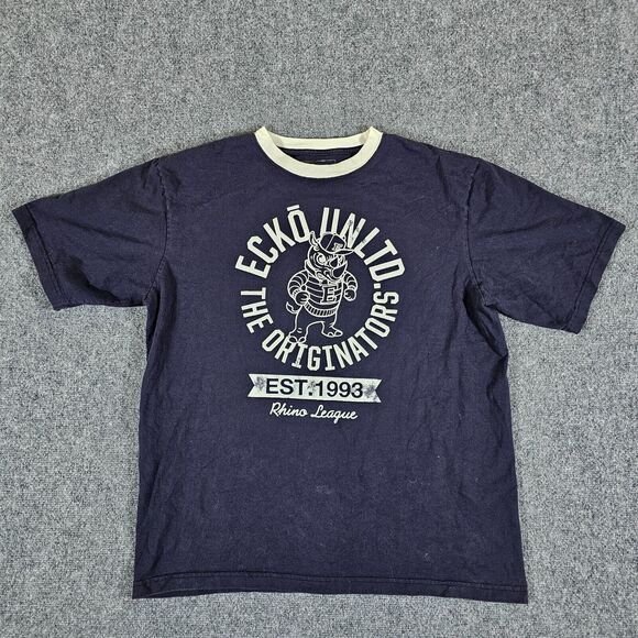 Y2K Ecko Unltd Graphic Rhino League T Shirt Dark Blue Men's Size XL‎ Skater - Picture 1 of 6